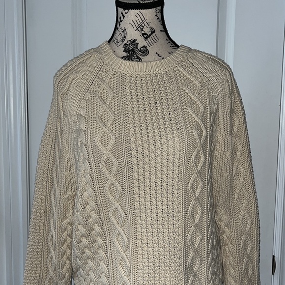 Michael Kors Ivory Cotton Cable Knit Crewneck Sweater - Picture 2 of 6